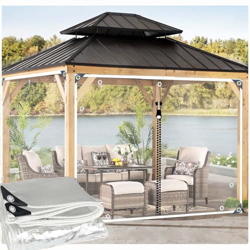 2.4x2.8m Transparente Plane Abdeckplane Mit ösen 0.35mm PVC Wasserdicht Regenschutz Abdeckplane Tarps mit 1 Reißverschluss, für Draussen, Gartenmöbel, Pavillon, Balkon Freien,Anpassbar von DGSFES