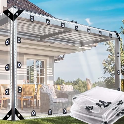 Abdeckplane Wasserdicht 0.8x2.4m Transparente Plane Mit ösen PVC 0.55mm Anpassbar Wetterfeste Abdeckplane Tarps, für Gartenmöbel,Pavillon,Balkon Freien,Wintergarten, Mit Seil von DGSFES