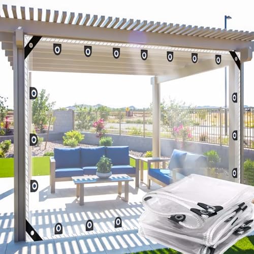 Abdeckplane Wasserdicht 1.4x2.7m Transparente Plane Mit ösen PVC 0.35mm Anpassbar Wetterfeste Abdeckplane Tarps, für Gartenmöbel,Pavillon,Balkon Freien,Wintergarten, Mit Seil von DGSFES