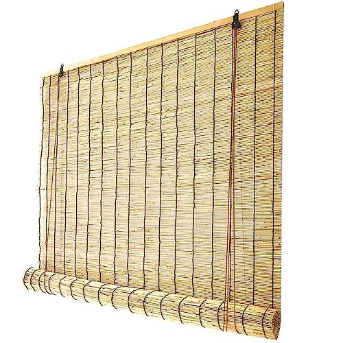 DGSFES Natural Schwarz Linie Schilf Vorhang,Retro Bambusrollo Bambus Raffrollo,Rollo Bambus,Schilfrohrvorhang für Terrasse/Garten/Balkon/Küche,Wärmedämmung/Wasserdicht,85x240cm/34x96in(WxH) von DGSFES