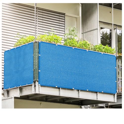 DGSFES Schattiernetz Balkon 8mx9m, 90% UV-Schutz Blau Beschattungsnetz mit ösen, Sichtschutz für Terrasse & Garten, 180GSM HDPE Reißfestes Sonnenschutznetz von DGSFES