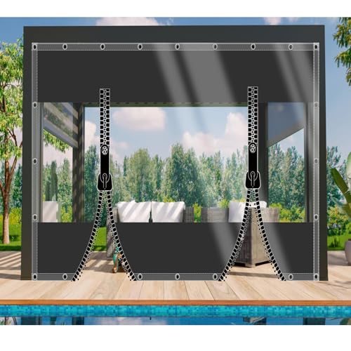 DGSFES Transparent Plane Abdeckplane mit ösen 2,1mx2,6m,0.5mm Terrassenplane Transparente Seitenplane mit 2 ReißVerschluss Zeltplane Wasserdicht für Balko Regenschutz Garten von DGSFES