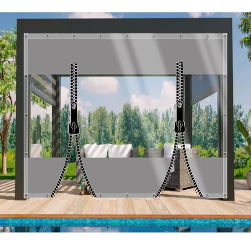 DGSFES Transparent Plane Abdeckplane mit ösen 2,2mx3,6m,0.5mm Terrassenplane Transparente Seitenplane mit 2 ReißVerschluss Zeltplane Wasserdicht für Balko Regenschutz Garten von DGSFES