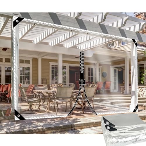 DGSFES Transparent Plane Abdeckplane mit ösen 2,4mx5m,0.5mm Terrassenplane Transparente Seitenplane mit 1 ReißVerschluss Zeltplane Wasserdicht für Balko Regenschutz Garten von DGSFES