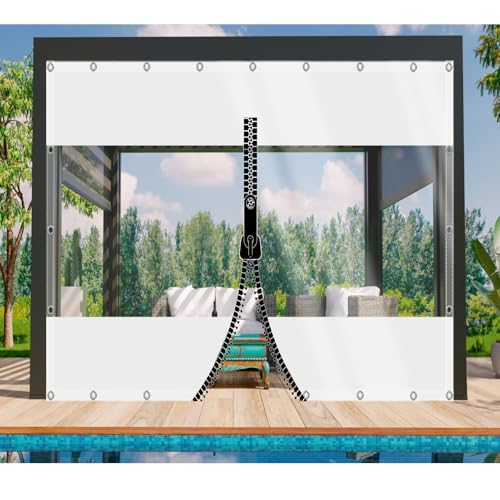 DGSFES Transparent Plane Abdeckplane mit ösen 2,4mx6m,0.5mm Terrassenplane Transparente Seitenplane mit 1 ReißVerschluss Zeltplane Wasserdicht für Balko Regenschutz Garten von DGSFES