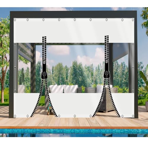 DGSFES Transparent Plane Abdeckplane mit ösen 2mx3,2m,0.5mm Terrassenplane Transparente Seitenplane mit 2 ReißVerschluss Zeltplane Wasserdicht für Balko Regenschutz Garten von DGSFES