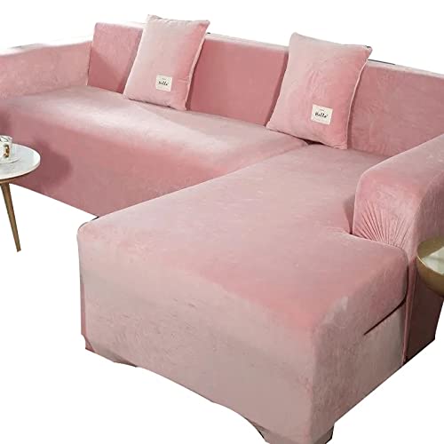 DGSGBAS Couchbezug Eckcouch Samt Sofabezug L Form U Ecksofa Sofahusse Beige/Grey Sofa Abdeckung Hund Katze rutschfest Sofa Überwürfe Sofabezug L-förmiges Mit Elastische Stretch Für Wohnzimmer von DGSGBAS