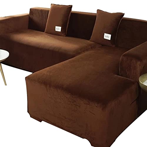 DGSGBAS Couchbezug Eckcouch Samt Sofabezug L Form U Ecksofa Sofahusse Beige/Grey Sofa Abdeckung Hund Katze rutschfest Sofa Überwürfe Sofabezug L-förmiges Mit Elastische Stretch Für Wohnzimmer von DGSGBAS