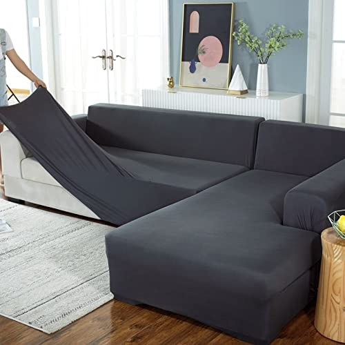 DGSGBAS Couchbezug Eckcouch Samt Sofabezug L Form U Ecksofa Sofahusse Beige/Grey Sofa Abdeckung Hund Katze rutschfest Sofa Überwürfe Sofabezug L-förmiges Mit Elastische Stretch Für Wohnzimmer von DGSGBAS