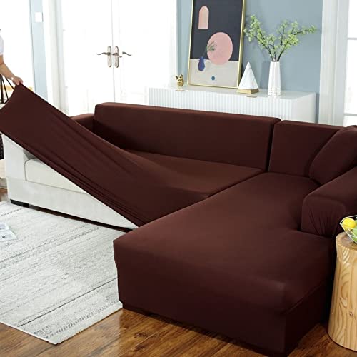 DGSGBAS Couchbezug Eckcouch Samt Sofabezug L Form U Ecksofa Sofahusse Beige/Grey Sofa Abdeckung Hund Katze rutschfest Sofa Überwürfe Sofabezug L-förmiges Mit Elastische Stretch Für Wohnzimmer von DGSGBAS