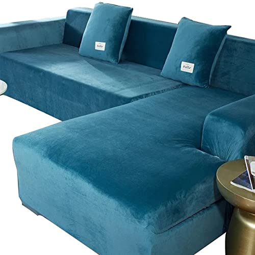 DGSGBAS Couchbezug Eckcouch Samt Sofabezug L Form U Ecksofa Sofahusse Beige/Grey Sofa Abdeckung Hund Katze rutschfest Sofa Überwürfe Sofabezug L-förmiges Mit Elastische Stretch Für Wohnzimmer von DGSGBAS