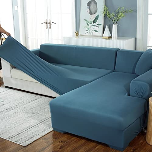DGSGBAS Couchbezug Eckcouch Samt Sofabezug L Form U Ecksofa Sofahusse Beige/Grey Sofa Abdeckung Hund Katze rutschfest Sofa Überwürfe Sofabezug L-förmiges Mit Elastische Stretch Für Wohnzimmer von DGSGBAS