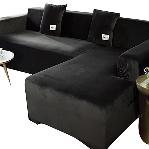 DGSGBAS Couchbezug Eckcouch Samt Sofabezug L Form U Ecksofa Sofahusse Beige/Grey Sofa Abdeckung Hund Katze rutschfest Sofa Überwürfe Sofabezug L-förmiges Mit Elastische Stretch Für Wohnzimmer von DGSGBAS