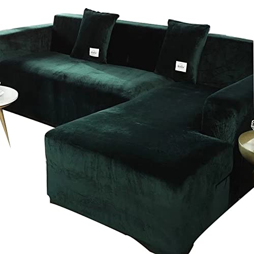 DGSGBAS Couchbezug Eckcouch Samt Sofabezug L Form U Ecksofa Sofahusse Beige/Grey Sofa Abdeckung Hund Katze rutschfest Sofa Überwürfe Sofabezug L-förmiges Mit Elastische Stretch Für Wohnzimmer von DGSGBAS