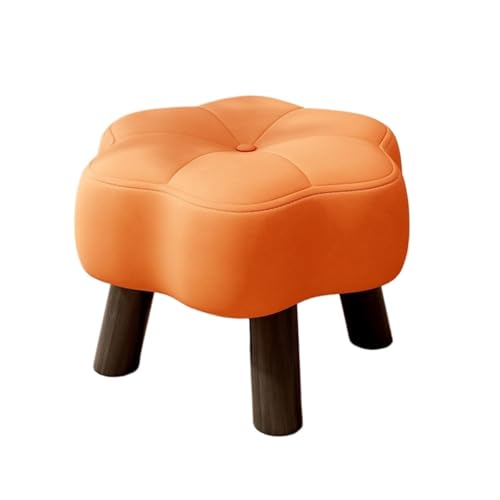 DGSYUAN Fußhocker Wohnzimmer Fußhocker Aus Leder, Rahmen Aus Massivholz, Mehrere Funktionale Kleine Hocker Fußstütze Sitzhocker(Orange) von DGSYUAN