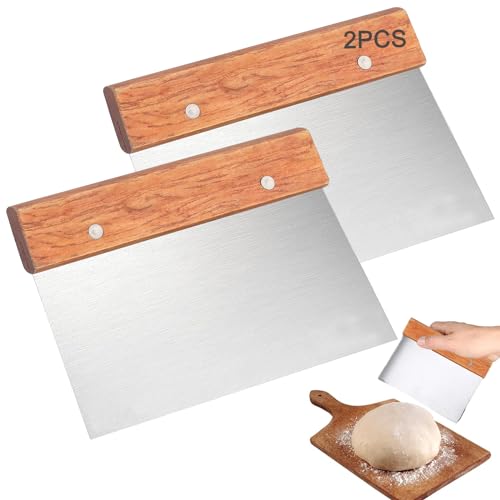 2 Stück Teigschaber Edelstahl Teigkarte Edelstahl Dough Scraper Teigschneider Mit Holzgriff Für Kuchen Pizza Brotschneiden Küchenbedarf 15.1 * 8cm von DGUSO