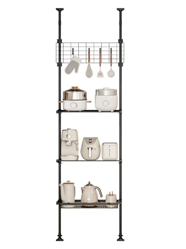 DGYFCTZ Küchen Teleskop Organizer Regal, Höhenverstellbare Regale, Standregale mit Utensilienhaken, Platzsparend für Kleine Küche (16 Zoll Länge (2 Regalböden + Korb + Gitter)) von DGYFCTZ