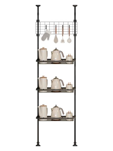 DGYFCTZ Küchen Teleskop Organizer Regal, Höhenverstellbare Regale, Standregale mit Utensilienhaken, Platzsparend für Kleine Küche (21 Zoll Länge (3 Körbe + Gitter)) von DGYFCTZ