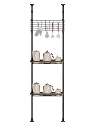 DGYFCTZ Küchen Teleskop Organizer Regal, Höhenverstellbare Regale, Standregale mit Utensilienhaken, Platzsparend für Kleine Küche (29 Zoll Länge (2 Körbe + Gitter)) von DGYFCTZ