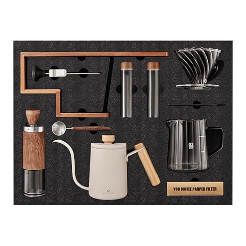 DGYFCTZ Premium 11-teiliges Manuelles Kaffeeset aus 304 Edelstahl & Holz - Inkl. Kaffeemühle, Walnuss Kanne, Messlöffel & Thermometer, Geschenkbox (Transparent) von DGYFCTZ