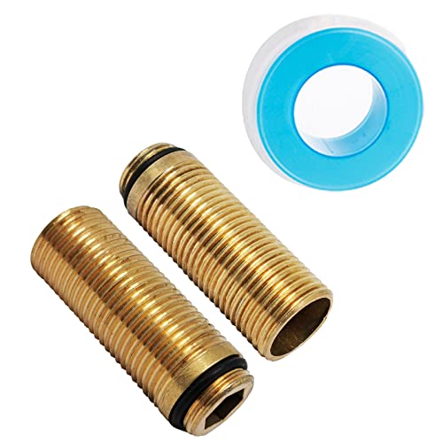 50 mm Messing-Wasserhahn-Armaturen, Nippel-Kontermutter-Set, extra lange Schaftmuttern, Wasserhahnverlängerung, Gewinderohr, längerer Montageschaft (2 Stück) von DGZ Store