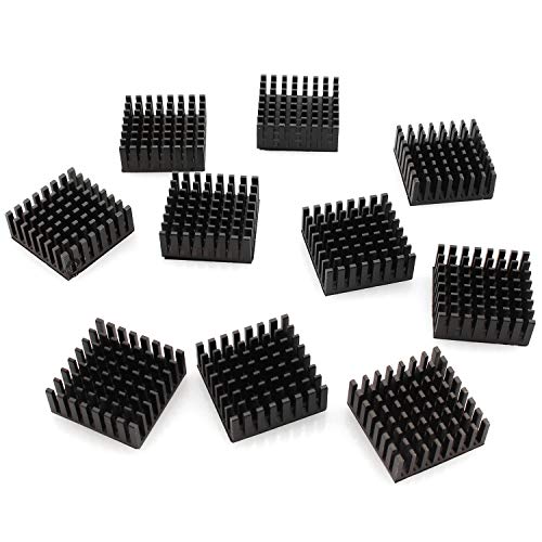 DGZZI CPU-Kühlkörper aus Aluminium, quadratisch, 25 x 25 x 10 mm, mit 10 x 3M-Silikonbasierten Thermopads, Schwarz, 10 Stück von DGZZI
