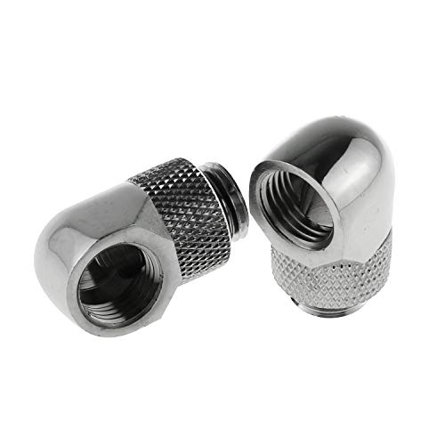 DGZZI G1/4 Zoll männlich auf weiblich, Verlängerung, 2 Stück, Silber, 90 Grad Winkelgewinde, Drehverbinder Adapter für Computer-Wasserkühlung von DGZZI