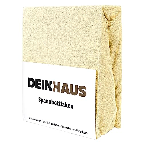 DH DEIN.HAUS Frottee Weiches Spannbetttuch 200 x 220 cm – Baumwolle, mit Gummizug, pflegeleicht, Bettlaken – Farbe: Creme von DH DEIN . HAUS