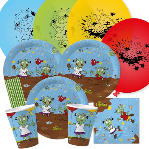 52-teiliges Party-Set - Die Olchis - Teller Becher Servietten Luftballons Trinkhalme für 8 Kinder 52-teiliges Party-Set - Die Olchis - Teller Becher Servietten Luftballons Trinkhalme für 8 Kinder von DH-Konzept