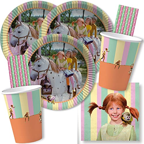 68-teiliges Party-Set - Pippi Langstrumpf - Teller Becher Servietten Trinkhalme für 16 Kinder 68-teiliges Party-Set - Pippi Langstrumpf - Teller Becher Servietten Trinkhalme für 16 Kinder von DH-Konzept