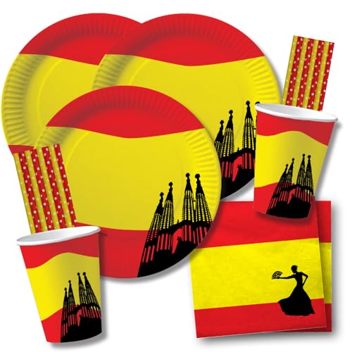 84-teiliges Party-Set Spanien - Teller Becher Servietten Trinkhalme für 20 Personen von DH-Konzept