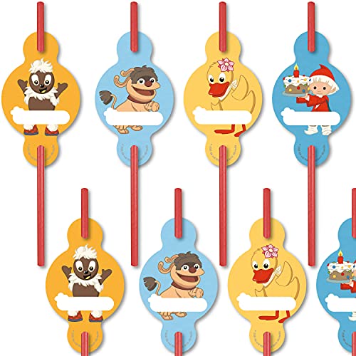 DH-Konzept 8 Papier-Trinkhalme * SANDMÄNNCHEN * mit Namensaufstecker für Kinderparty und Kindergeburtstag | Sandmann Strohhalme Straws Party Set von DH-Konzept