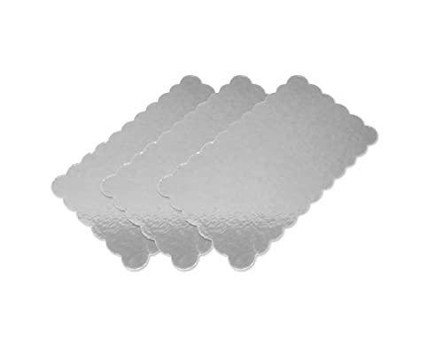 DH-Konzept Hochglänzende, rechteckige Kuchenplatte in Silber 26,5x15,5 cm, 3 Stück / 3 Tortenplatten in 2mm aus stabiler Pappe von DH-Konzept
