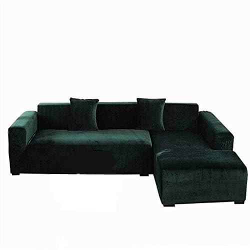 DH-Link Stretch-Sofabezug aus Samt, Plüsch, rutschfest, 1-teiliger Schonbezug für Sofas, dunkelgrün (4-Sitzer/215-280 cm) von DH-Link