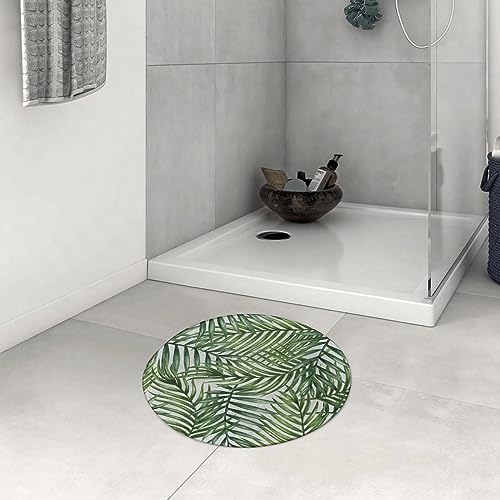 Badezimmerteppich rutschfest Aquarell botanische Wilde Palmen Blätter Ombre Design Bild exotischer Dschung Waschbar Teppich rund Weich Flauschig Badteppich Weich Kurzflor Mikrofaser Badvorleger 60 cm von DHAEY