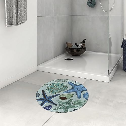 Badezimmerteppich rutschfest Aquarium-inspirierte Komposition aus tropischen Muscheln und Jakobsmuscheln,H Waschbar teppich rund Weich Flauschig Badteppich Weich Kurzflor Mikrofaser Badvorleger 60 cm von DHAEY