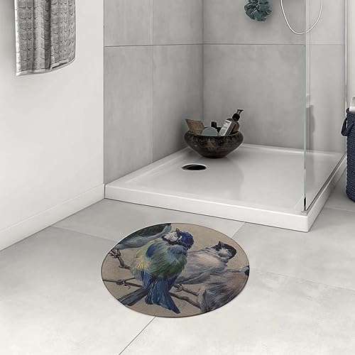 Badezimmerteppich rutschfest Blauer Robin-Vogel-Stand auf Niederlassungs-Laub-pelzigen flaumigen lebhaften Waschbar teppich rund Weich Flauschig Badteppich Weich Kurzflor Mikrofaser Badvorleger 60 cm von DHAEY