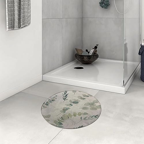 Badezimmerteppich rutschfest Grünes Blatt-Aquarell-Eukalyptus-Grün-botanisches Laub-Zweig-Zweig-Natur Waschbar teppich rund Weich Flauschig Badteppich Weich Kurzflor Mikrofaser Badvorleger 60 cm von DHAEY