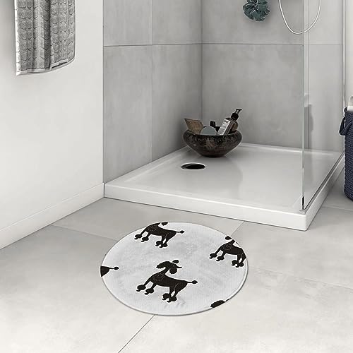 Badezimmerteppich rutschfest Hunde Pudel Welpen Silhouette Tiere im monochromen minimalistischen Design Waschbar Teppich rund Weich Flauschig Badteppich Weich Kurzflor Mikrofaser Badvorleger 60 cm von DHAEY