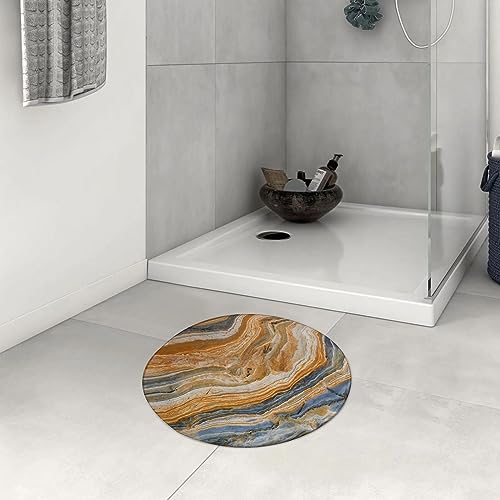 Badezimmerteppich rutschfest Marmor-bunte Bergquarz-Oberflächen-Hintergrund-Bildungs-abstraktes Bild.Blaue Waschbar teppich rund Weich Flauschig Badteppich Weich Kurzflor Mikrofaser Badvorleger 60 cm von DHAEY