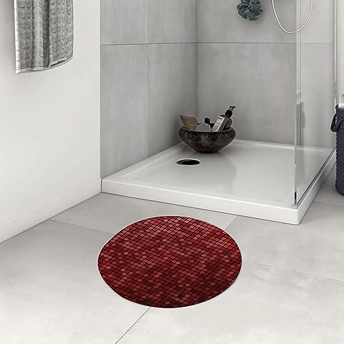 Badezimmerteppich rutschfest Maroon Abstract Grid Ombre Pattern Pixels Digital Technology Themed Fliese,ca Waschbar teppich rund Weich Flauschig Badteppich Weich Kurzflor Mikrofaser Badvorleger 60 cm von DHAEY