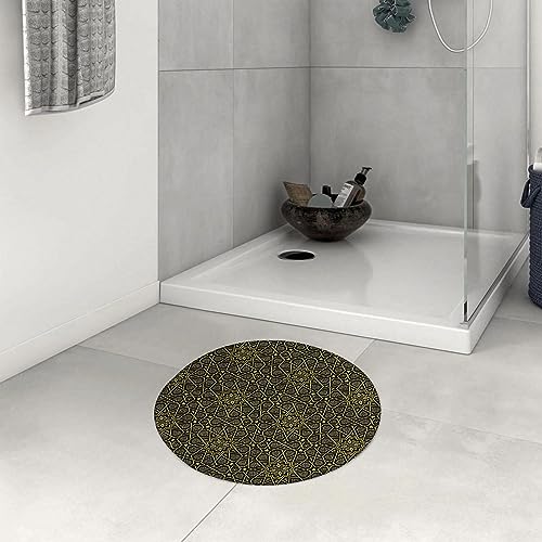 Badezimmerteppich rutschfest Orient Nahöstlicher Stil al Geometrische Formen Marokkanisches Bild,Gelb Schw Waschbar teppich rund Weich Flauschig Badteppich Weich Kurzflor Mikrofaser Badvorleger 60 cm von DHAEY