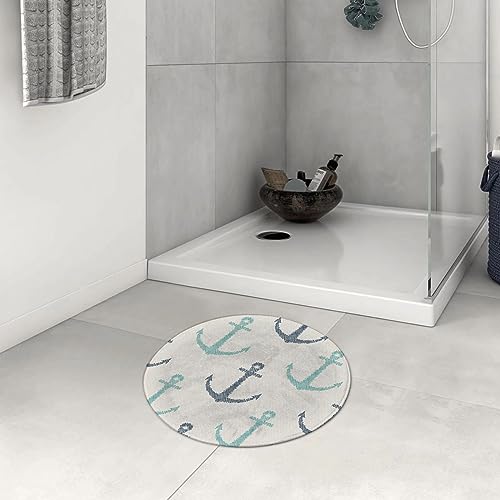 Badezimmerteppich rutschfest Strichzeichnungen handgezeichnete Anker Minimalismus inspiriertes maritimes b Waschbar teppich rund Weich Flauschig Badteppich Weich Kurzflor Mikrofaser Badvorleger 60 cm von DHAEY