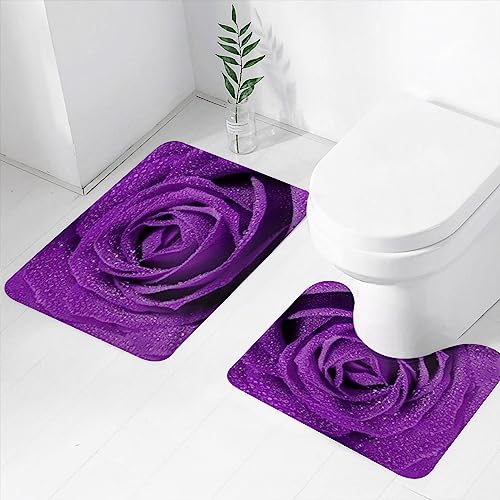 DHAEY 2-teiliges Badteppich-Set, Badematte-Set & U-förmiger Toilettenteppich, Lila Rose Bedruckte rutschfeste Duschvorleger. von DHAEY