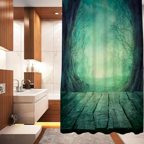 DHAEY Badewanne Vorhang,Antischimmel & Waschbar Duschvorhang mitLeerer dunkler Hintergrund. Halloween-Musterhintergrund. Mondlicht durch die Bäume im Wald 12 Duschvorhangringe |100% Polyester180x180cm von DHAEY