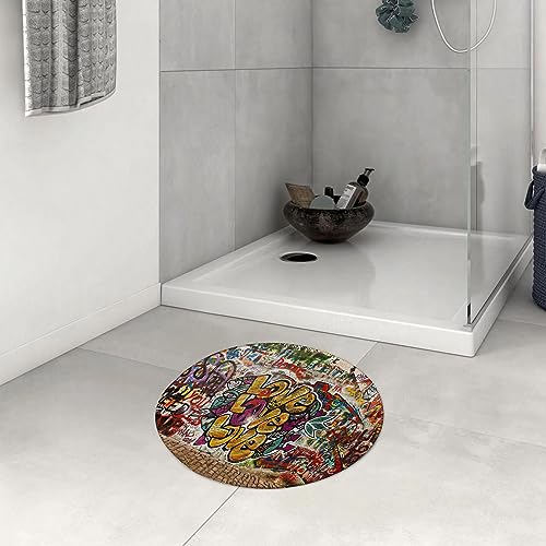 DHAEY Badezimmerteppich rutschfest Bunte Graffiti Waschbar Teppich rund Weich Flauschig Badteppich Weich Kurzflor Mikrofaser Badvorleger 60 cm von DHAEY