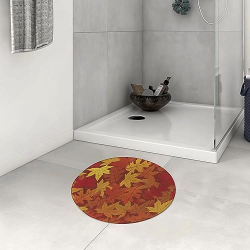 DHAEY Badezimmerteppich rutschfest Bunte Herbst-Herbst-Saison-Ahornblätter in ungewöhnlichen Designs Natur Waschbar Teppich rund Weich Flauschig Badteppich Weich Kurzflor Mikrofaser Badvorleger 60 cm von DHAEY