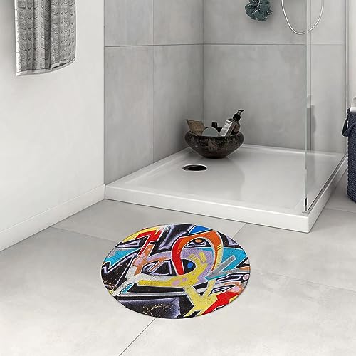 DHAEY Badezimmerteppich rutschfest Einfache und mysteriöse Graffiti Waschbar Teppich rund Weich Flauschig Badteppich Weich Kurzflor Mikrofaser Badvorleger 60 cm von DHAEY