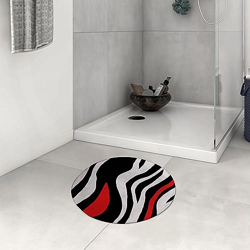 DHAEY Badezimmerteppich rutschfest Geometrische Schwarze und weiße rote abstrakte Linie Waschbar Teppich rund Weich Flauschig Badteppich Weich Kurzflor Mikrofaser Badvorleger 60 cm von DHAEY