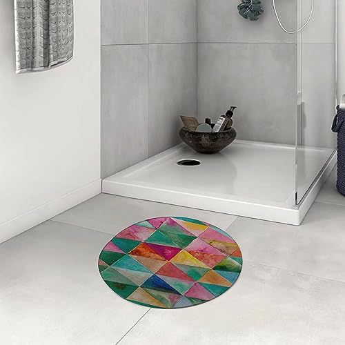 DHAEY Badezimmerteppich rutschfest Regenbogen-Dreiecke ss,Aquarell-geometrische Dreiecke Waschbar Teppich rund Weich Flauschig Badteppich Weich Kurzflor Mikrofaser Badvorleger 60 cm von DHAEY